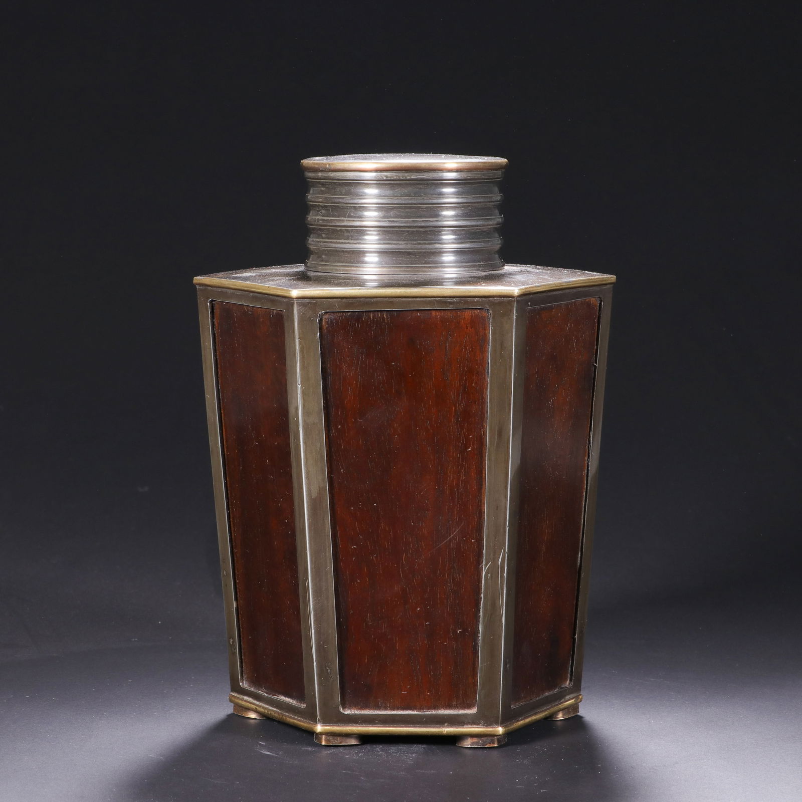 CHINESE TIN & CHERRY WOOD TEA CADDY (1 of 8)