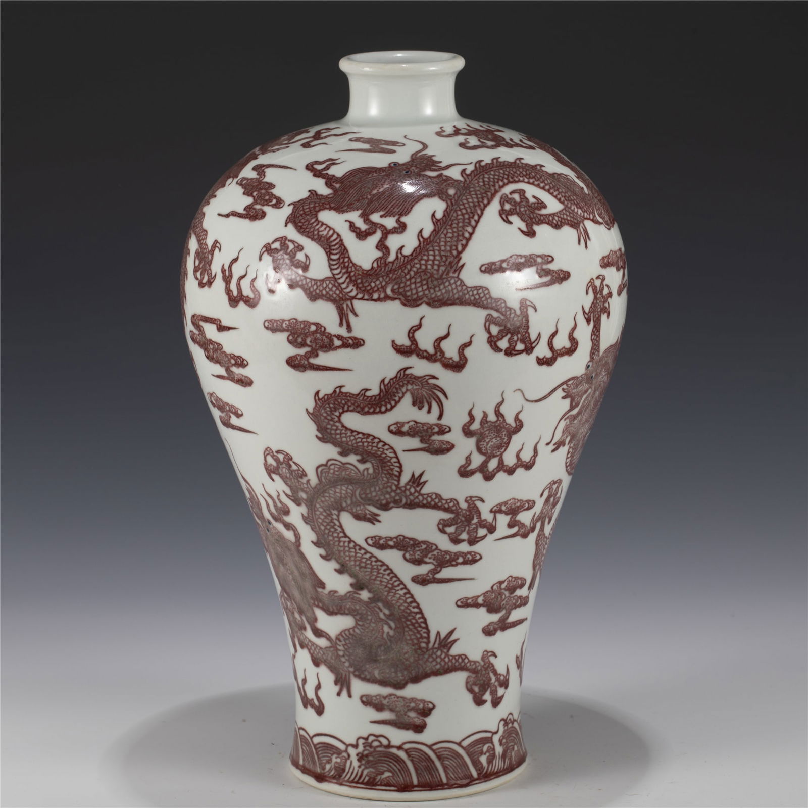 QING KANGXI UNDERGLAZE RED DRAGON PLUM VASE (1 of 5)
