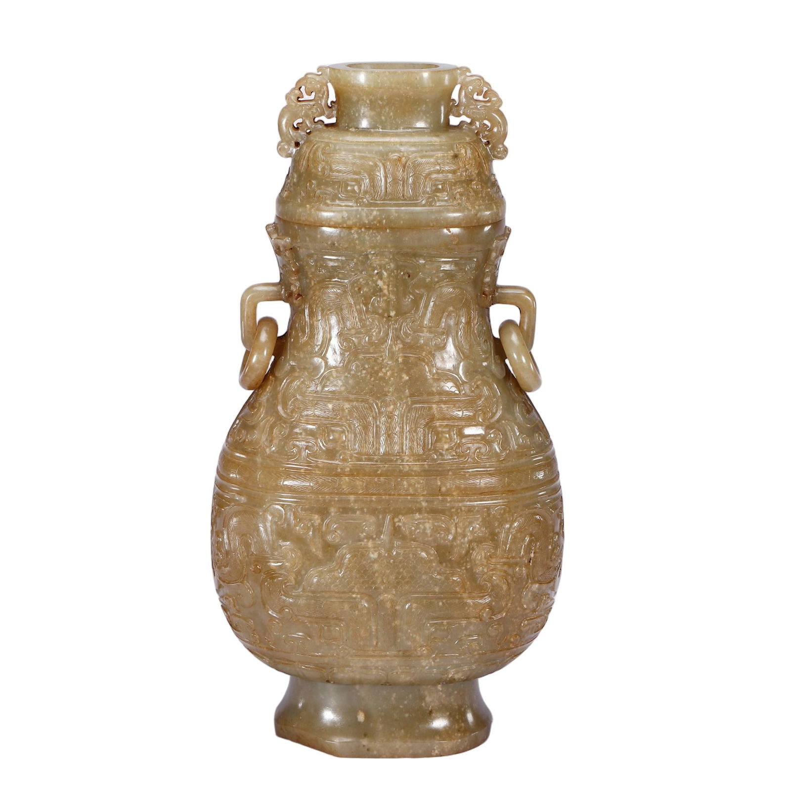 CHINESE YELLOW JADE DOUBLE-EARED VASE (1 of 9)