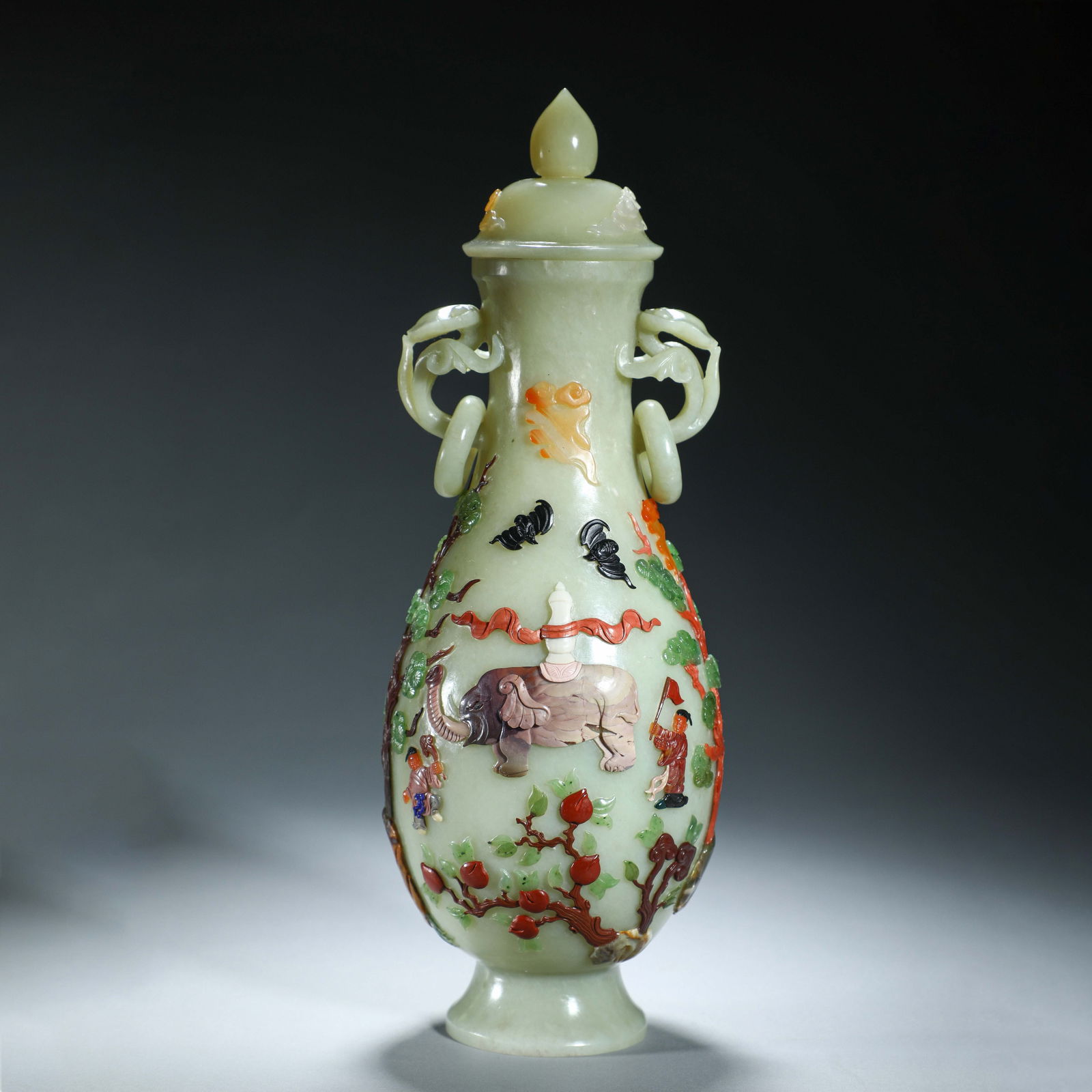 CHINESE HETIAN JADE GEM-INLAID VASE (1 of 8)