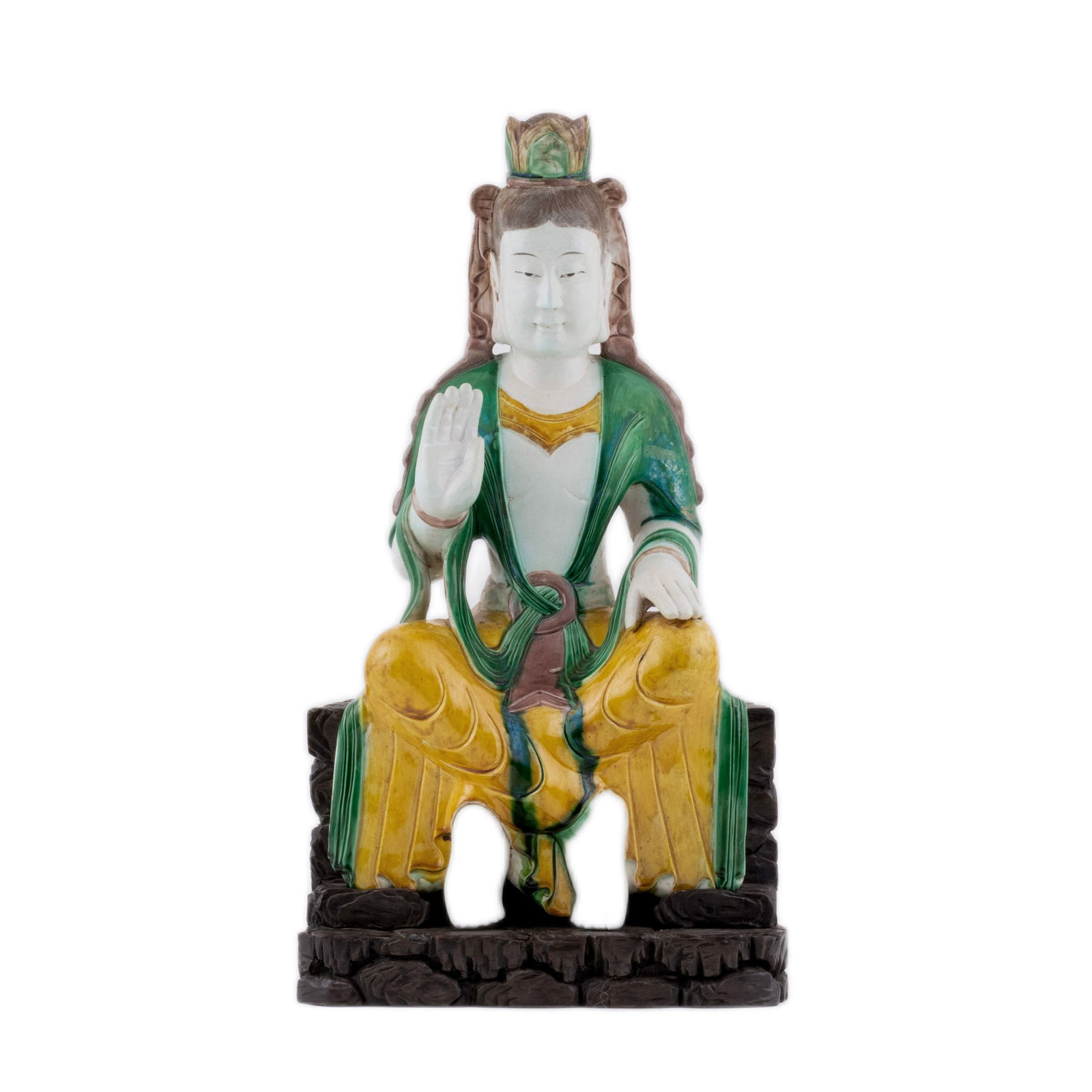 CHINESE SANCAI GLAZED PORCELAIN SEATED GUANYIN FIGURE (1 of 6)