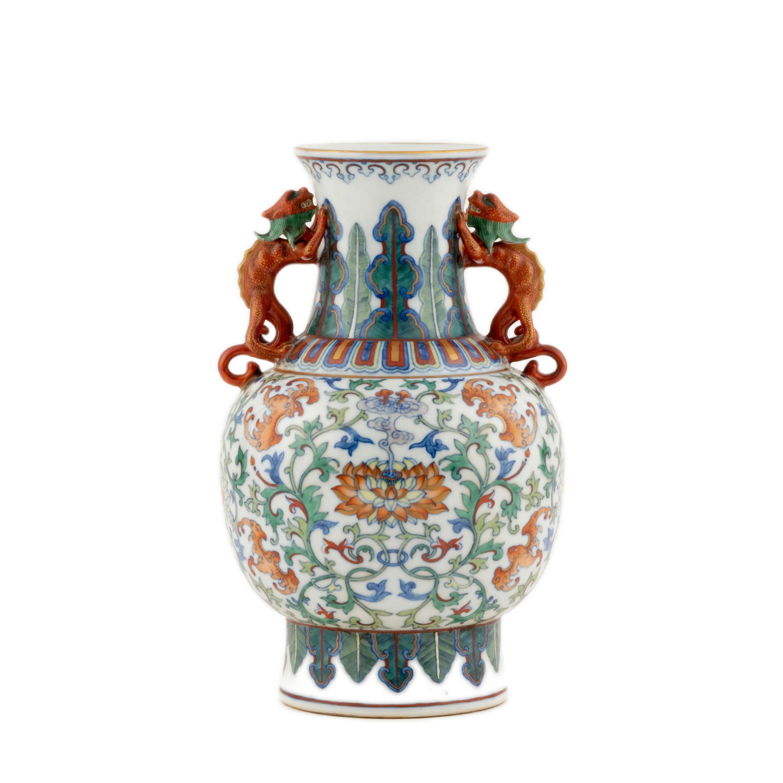 CHINESE FAMILLE ROSE AMPHORA BALUSTER VASE: Dimensions: 10.125in H x 6in W x 5.75in D. Chinese Famille rose underglazed wrapped floral motif porcelain amphora baluster vase.