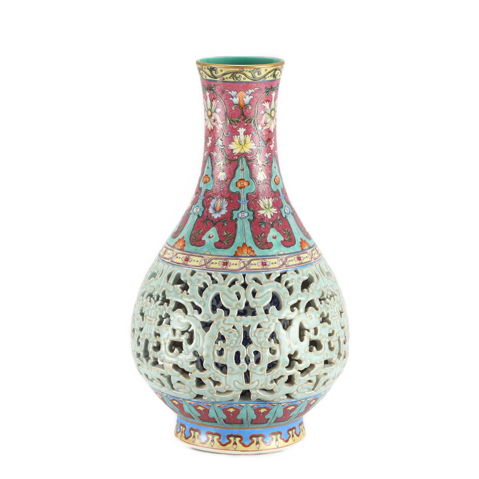 QING QIANLONG FAMILLE ROSE HOLLOW BOTTLE (1 of 9)
