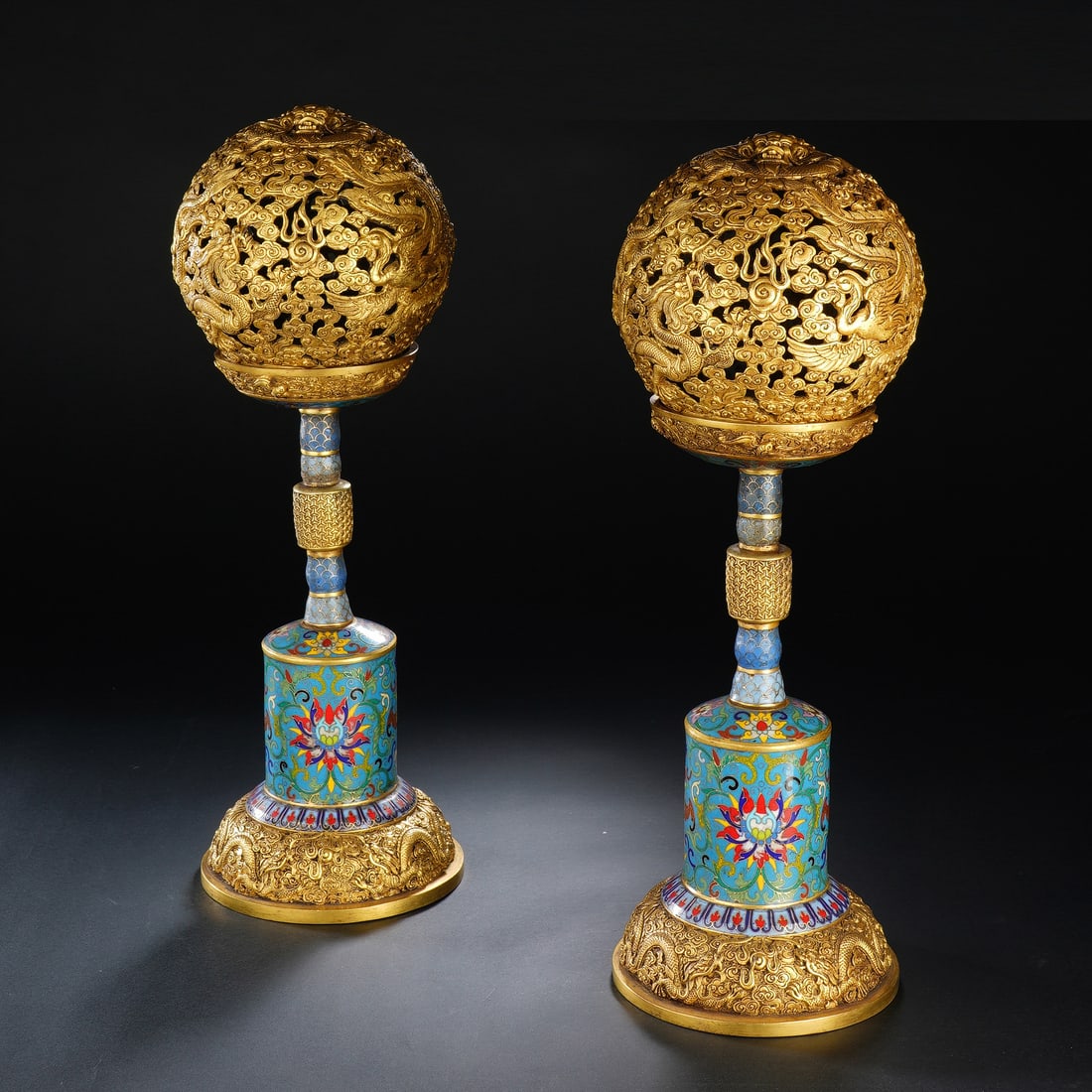 CHINESE CLOISONN? GILT HAT STAND PAIR (1 of 11)