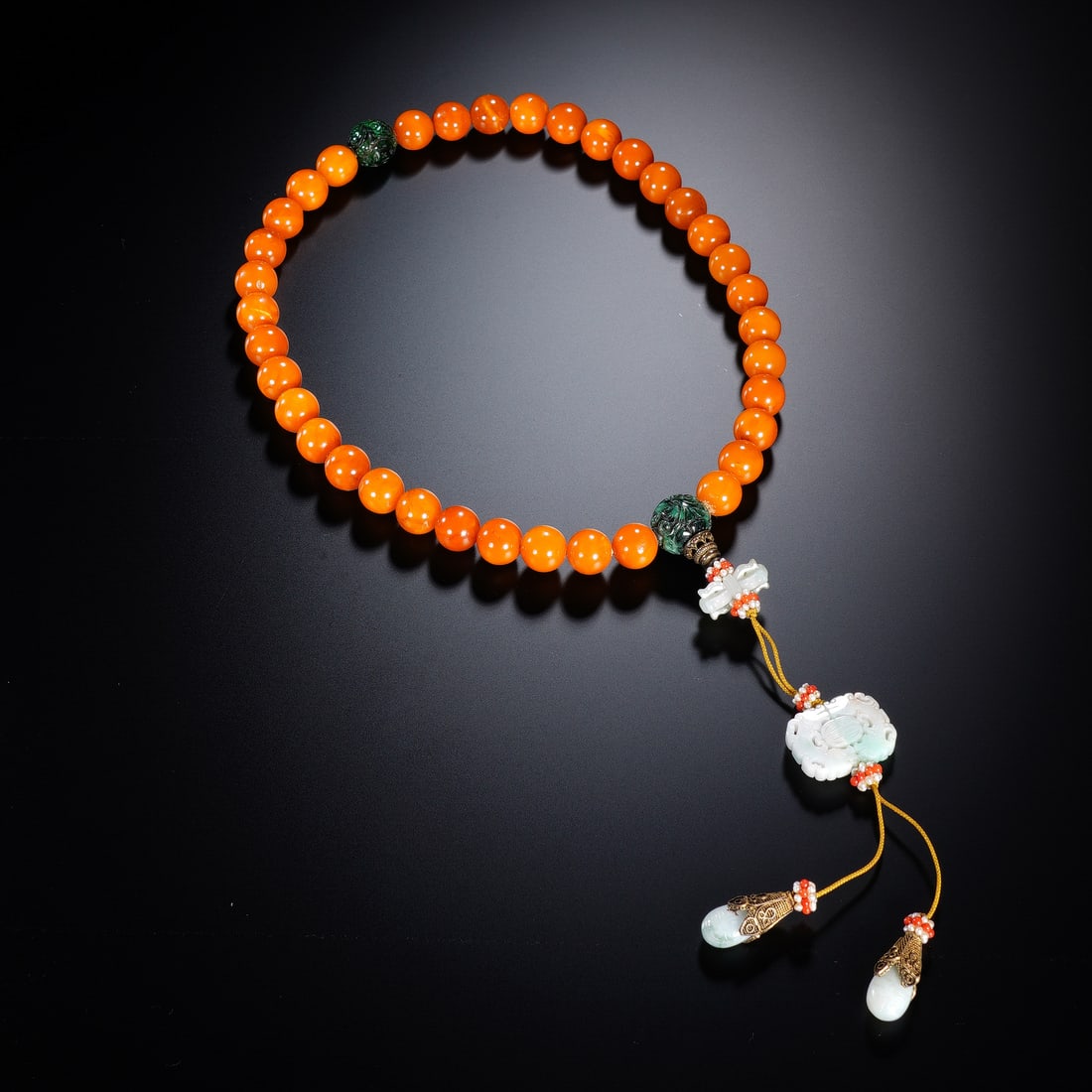 CHINESE AMBER BEADED PRAYER NECKLACE (1 of 7)