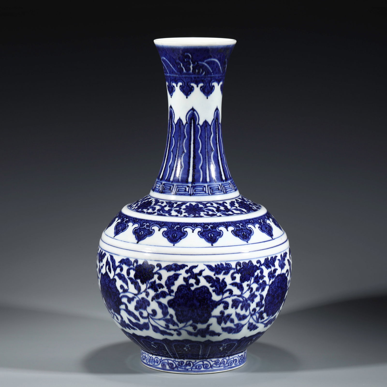 GUANGXU BLUE & WHITE REWARD VASE: Dimensions: Width: 23cm, Height: 38cm Chinese Qing Dynasty GuangXu Blue and White Porcelain Reward Vase. Potted in shape vase, thick and tall, globular lower body, cylindrical neck, flaring mouth