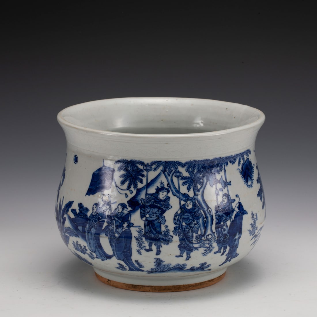 CHINESE BLUE & WHITE INCENSE BURNER: Measurements: Width: 21 cm, Height: 16.2 cm Chinese Blue and White Porcelain Incense Burner. Potted in shallow vessel form, thick and deep, globular body, rounded cavetto gently tapering to open