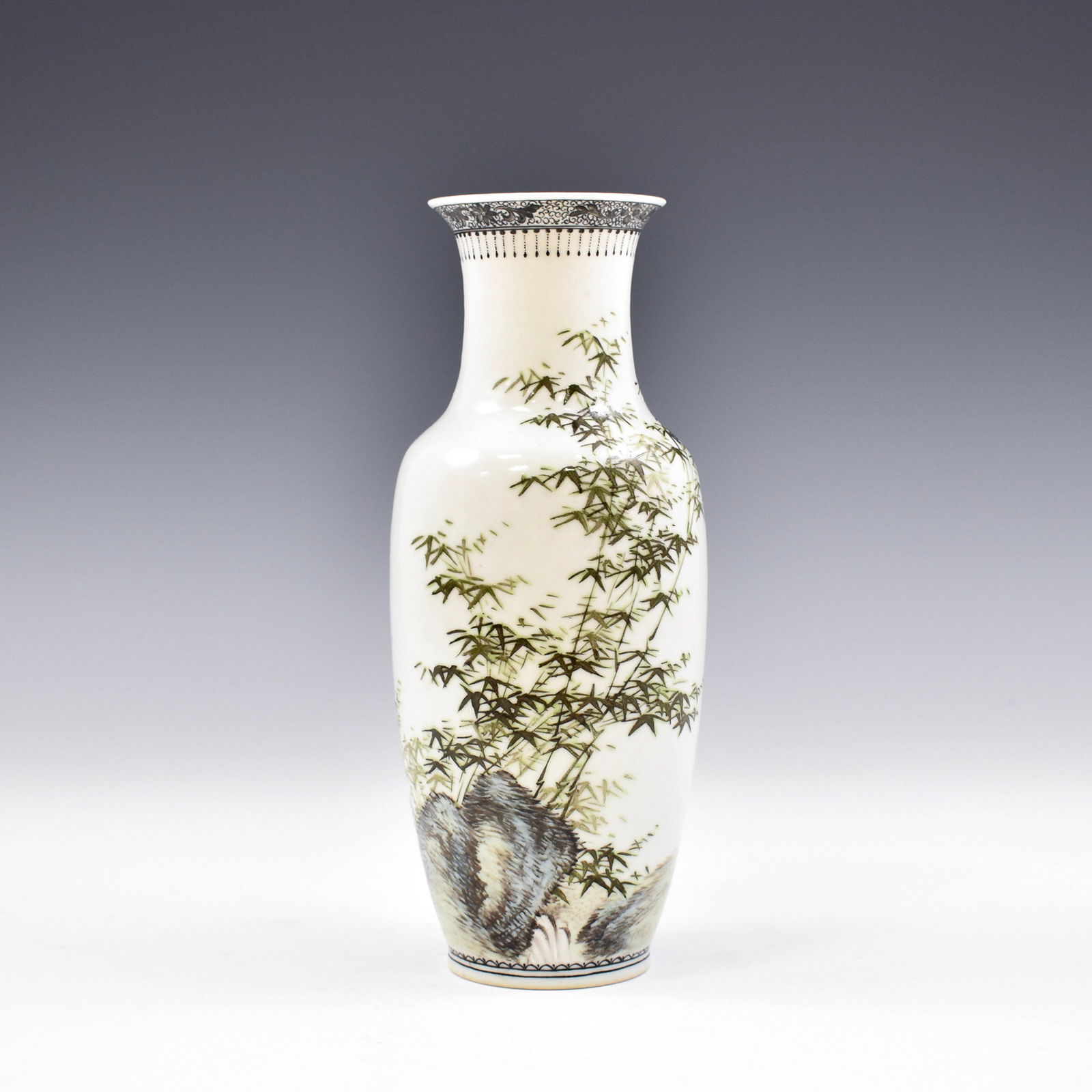 REPUBLIC BAMBOO FOREST PORCELAIN VASE: Dimensions: 8-3/4" H x 3-3/4" Dia. Superb, Chinese 20th C. Republic Period bamboo motif porcelain vase. The Finest thick porcelain potted in a large and tall Chinese porcelain, elephant leg shaped