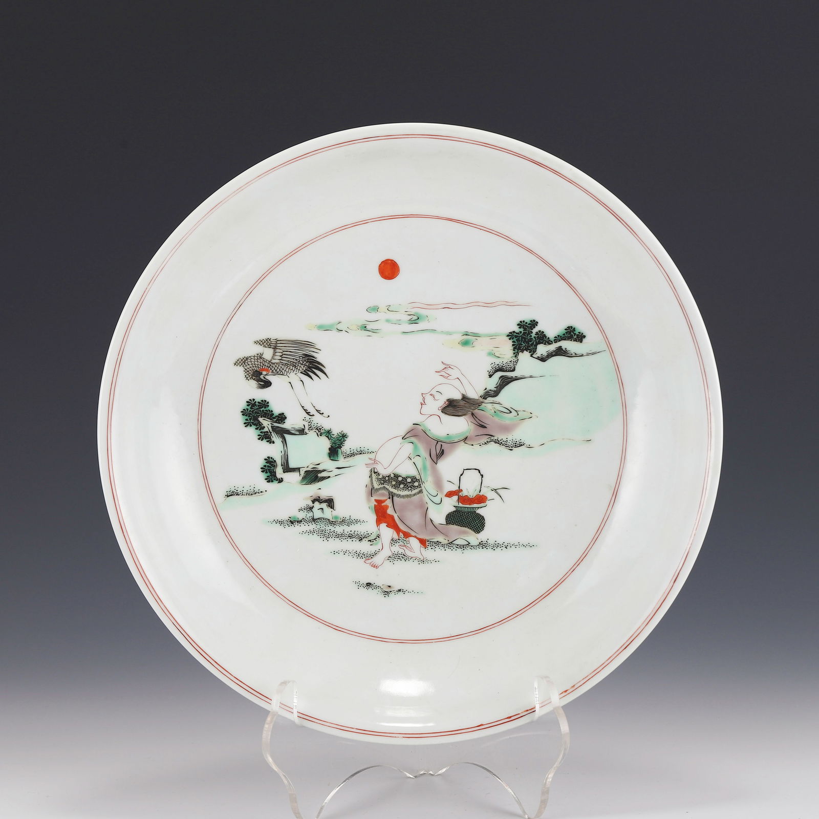FAMILLE ROSE IMMORTAL & CRANE MOTIF PLATE (1 of 8)