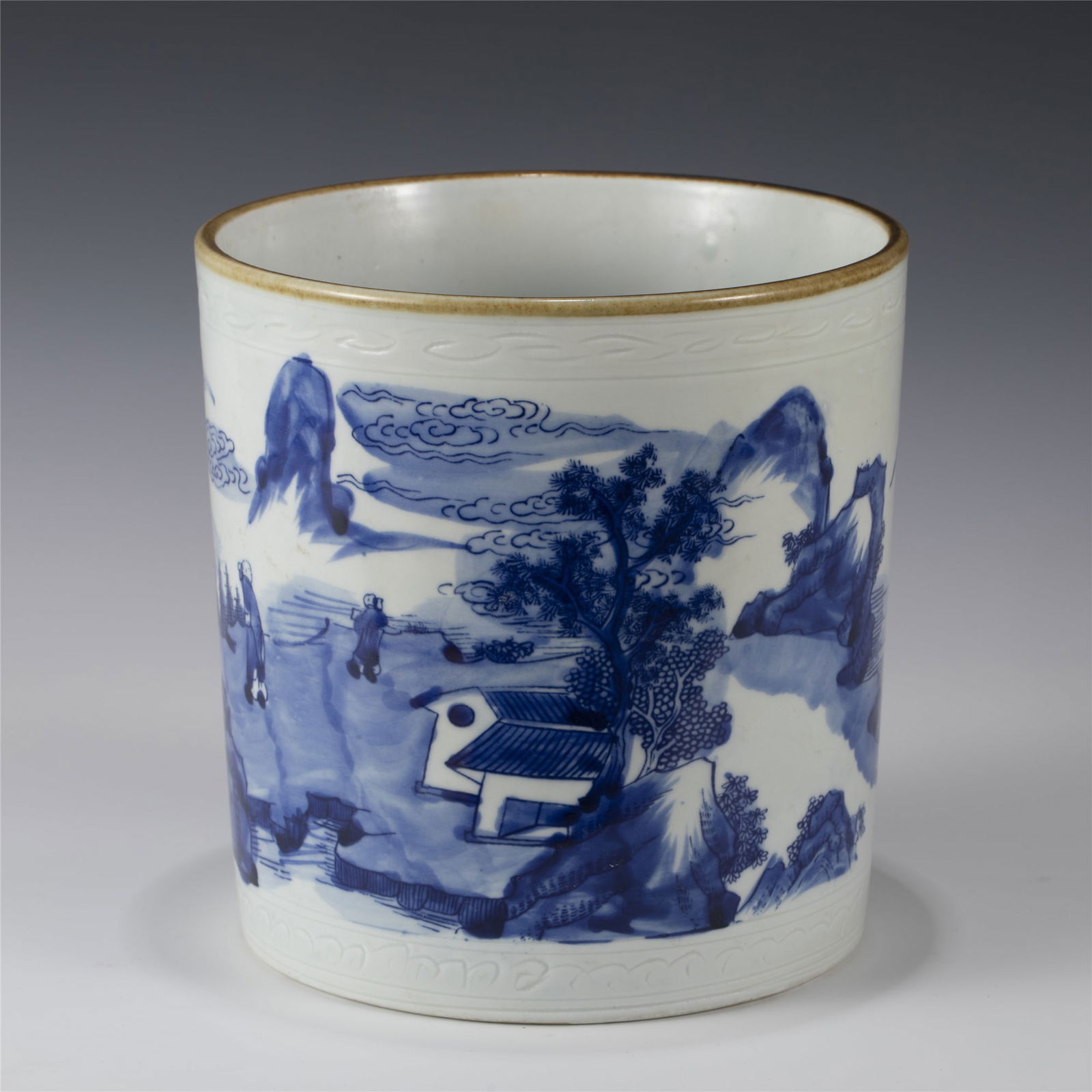 QING BLUE & WHITE BRUSH POT (1 of 6)