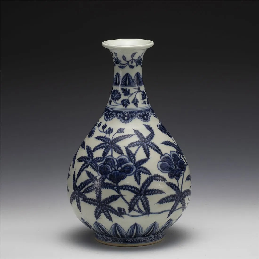 MING BLUE & WHITE SPRING VASE: Measurements: Length: 18.2 cm, Height: 29.5 cm Chinese Ming Dynasty Blue and White Porcelain Spring Vase. This vase has a Chinese traditional YuHuChun shape vessel, the pear shaped bottle, flaring mou
