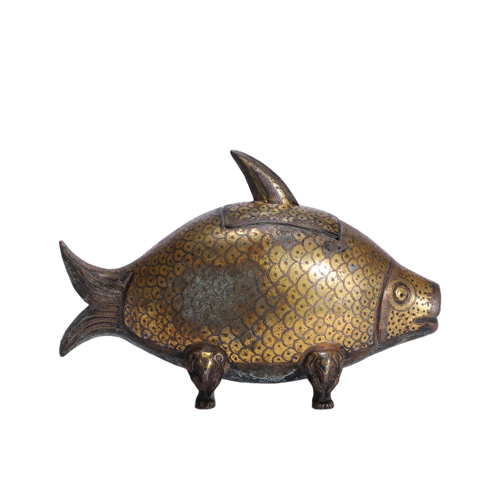 CHINESE GILT BRONZE FISH CENSER (1 of 9)