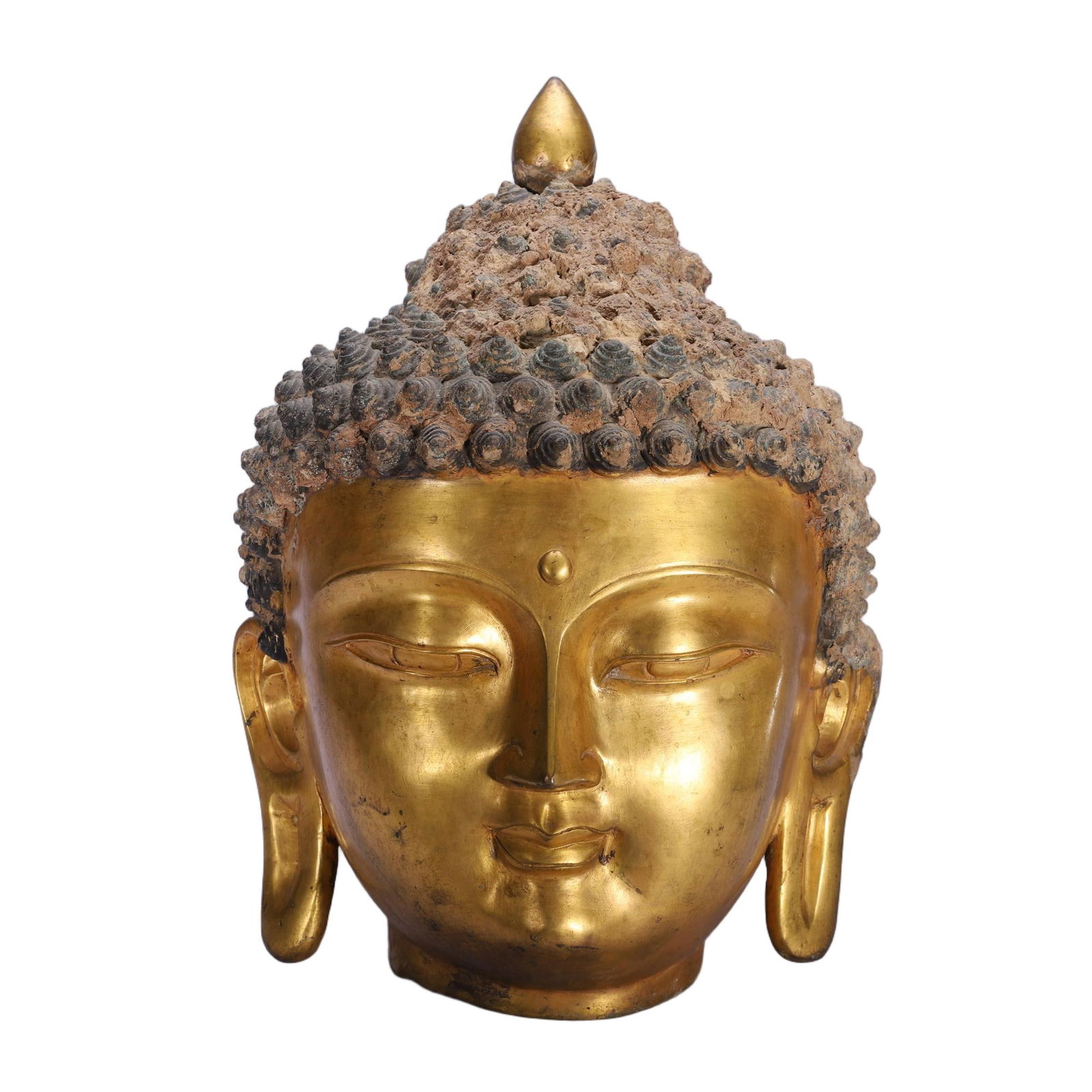 CHINESE GILT BRONZE BUDDHA HEAD (1 of 9)