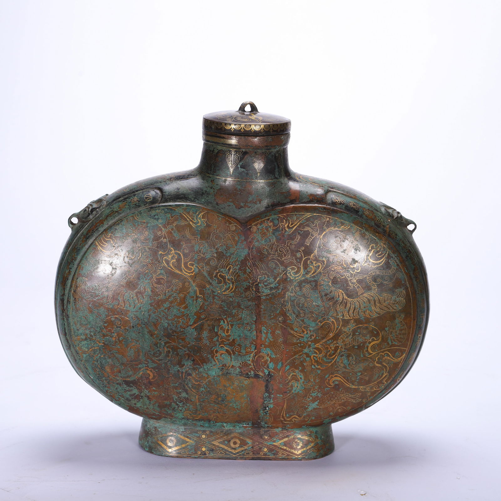 CHINESE BRONZE GOLD-SILVER INLAID FLASK (1 of 9)