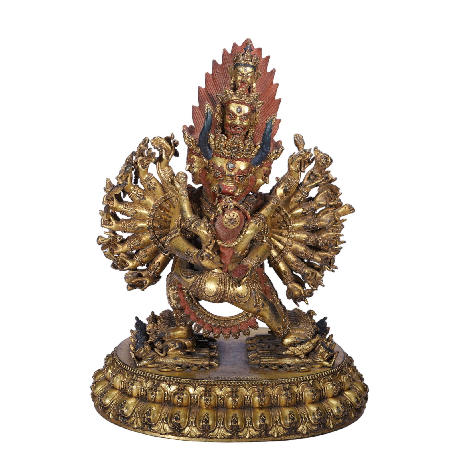CHINESE GILT BRONZE YAMANTAKA STATUE (1 of 9)