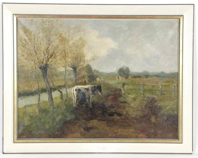 Willem George Frederik Jansen (1871-1949) verso: Willem George Frederik Jansen (1871-1949) verso gesigneerd, Melkende boer in landschap, doek 60x81 cm Category: Schilderijen;