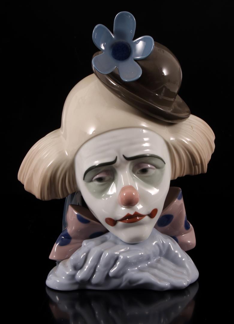 Lladro: Lladro porseleinen beeld nr. 5130, Pensive clown, Cabeza de Payaso, ontwerp Jose Puche, periode 1982-2000, 26 cm hoog
