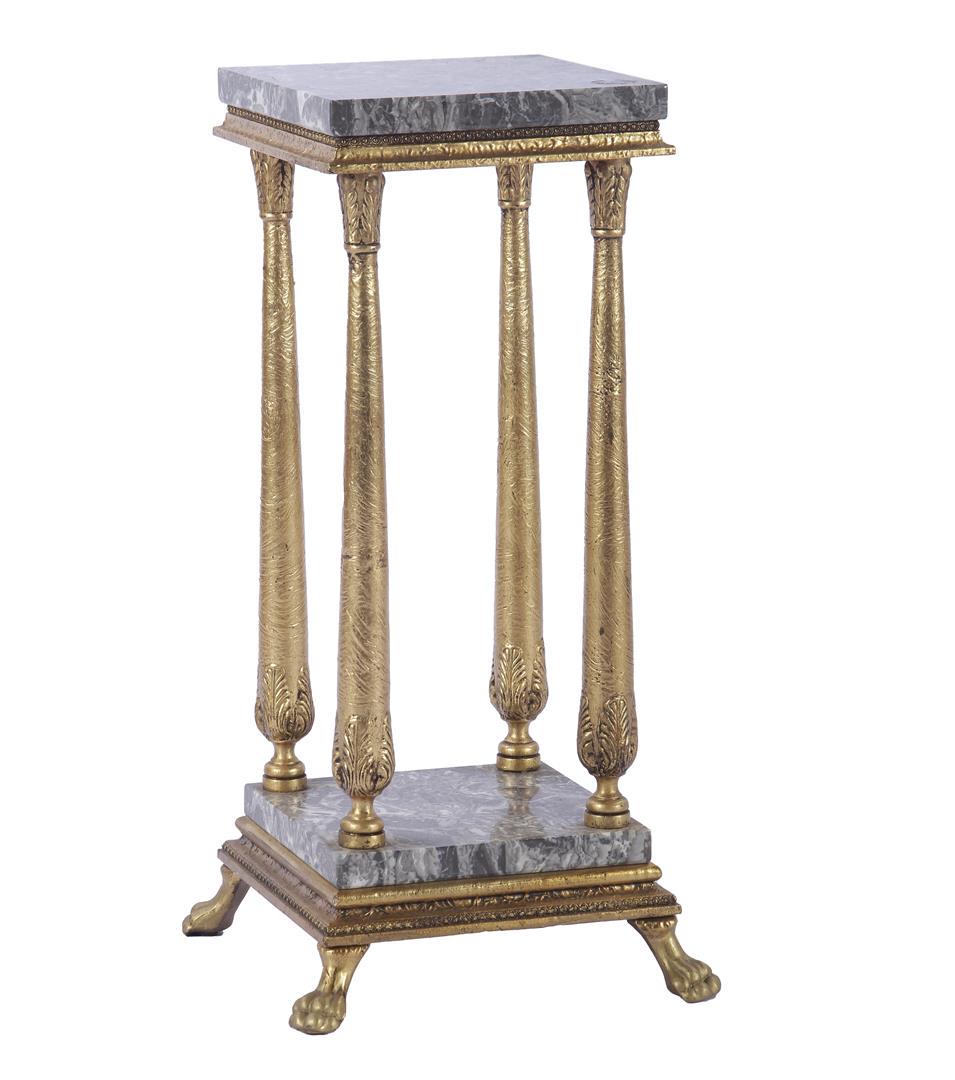 Classic side table with 2 natural stone leaves and: Classic side table with 2 natural stone leaves and gold-colored wooden frame, 66 cm high, 25x25 cm