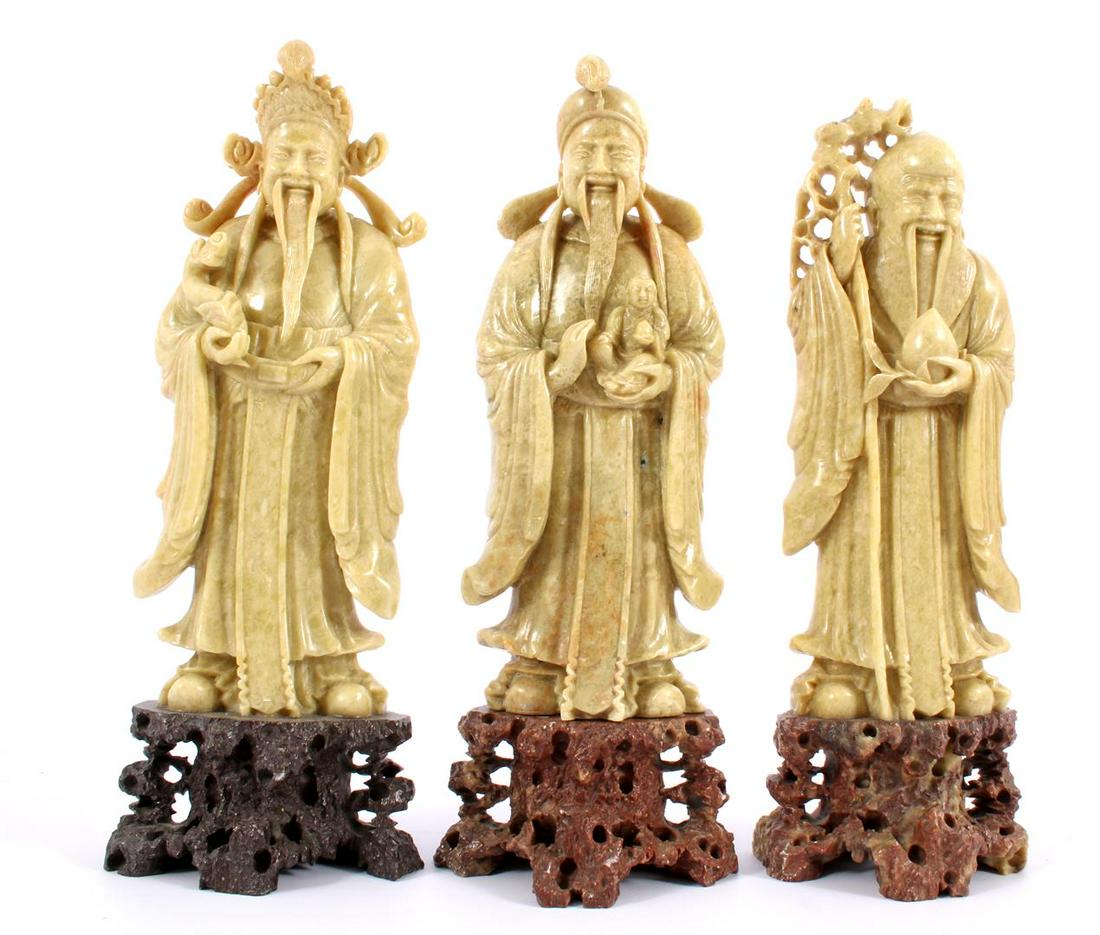 3 Chinese soapstone statues of wise men: 3 Chinese soapstone statues of wise men about 23 cm high