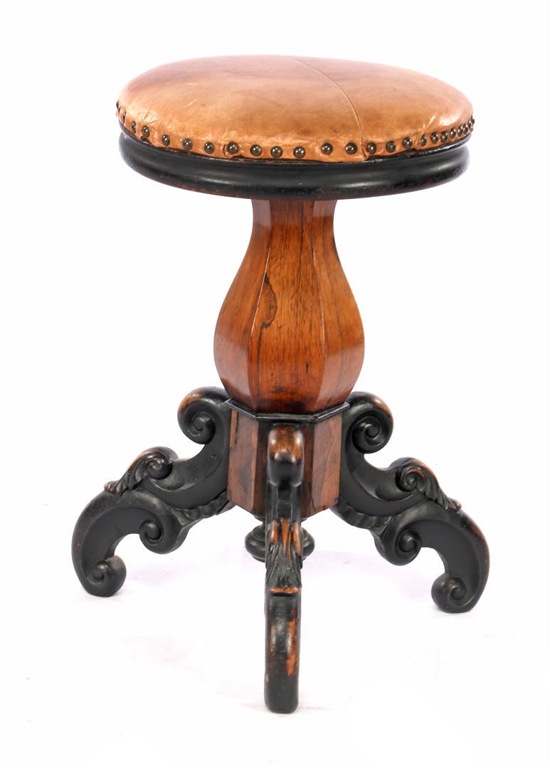 Old rosewood piano stool with leather seat, not: Old rosewood piano stool with leather seat, not adjustable in height 51 cm high