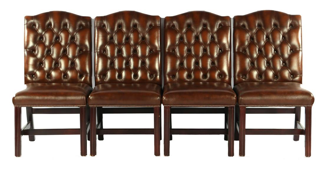 4 Springvale leather Chesterfield dining room chairs,: 4 Springvale leather Chesterfield dining room chairs, with beech nut frame, made in the UK