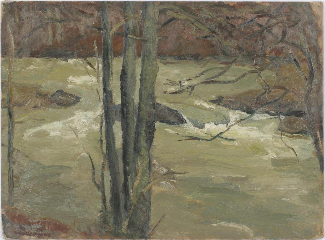William Wendt (1865-1946) , Flowing stream: William Wendt (1865-1946) Flowing stream, painter's cardboard 24x33 cm