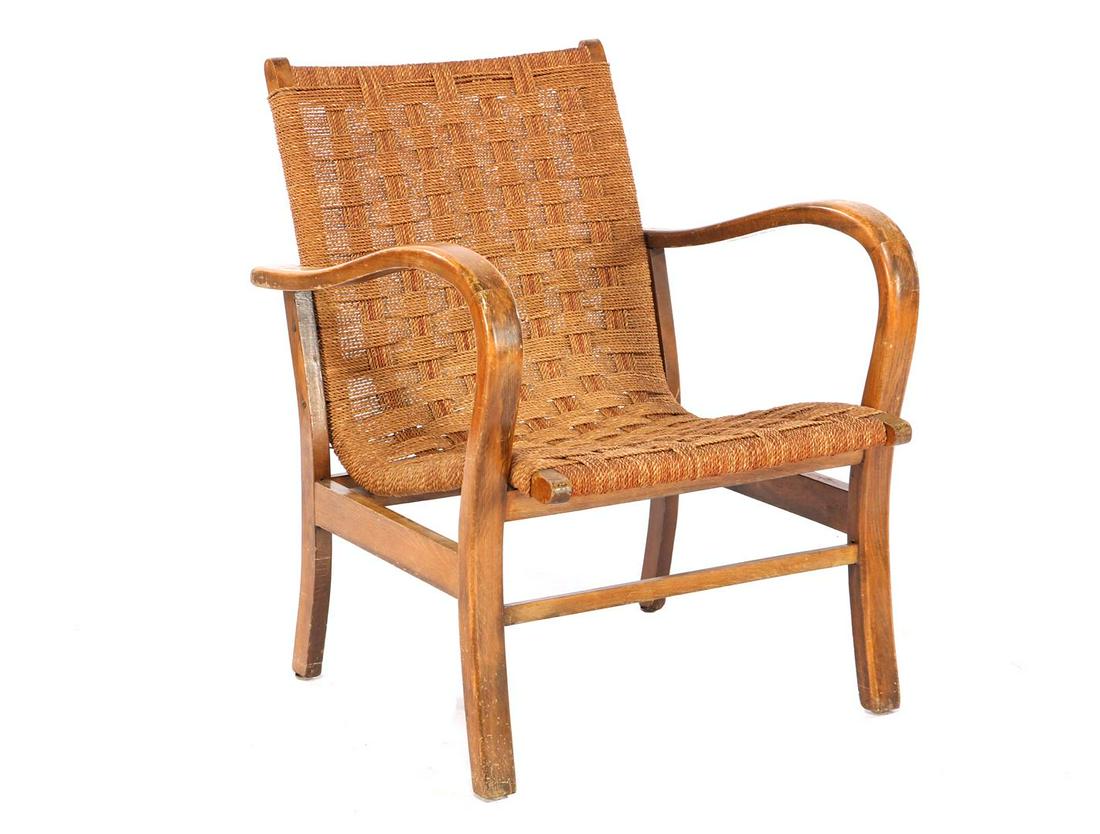 Erich Dieckmann (1896-1944) Beechwood armchair with: Erich Dieckmann (1896-1944) Beechwood armchair with braided seat, design Erich Diechman ca 1930
