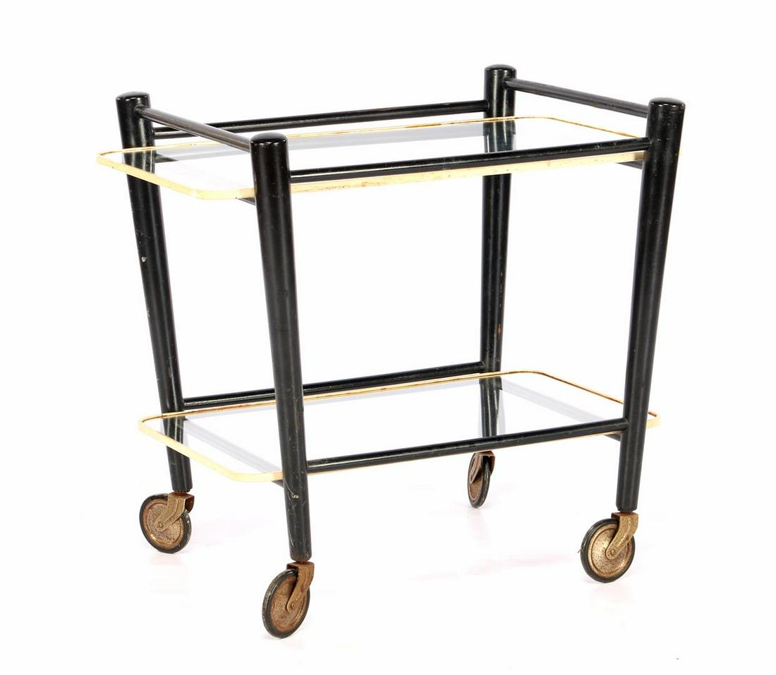 Cees Braakman (1917-1995) Blackened wooden serving: Cees Braakman (1917-1995) Blackened wooden serving trolley on wheels, 57 cm high, 62 cm wide and 45 cm deep