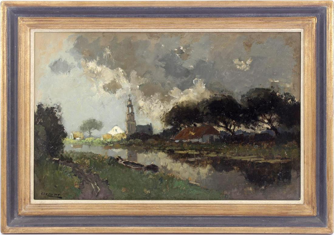 Christiaan Soer: Christiaan Soer (1882-1961)View of Rhenen with threatening weather, canvas 37x56 cm