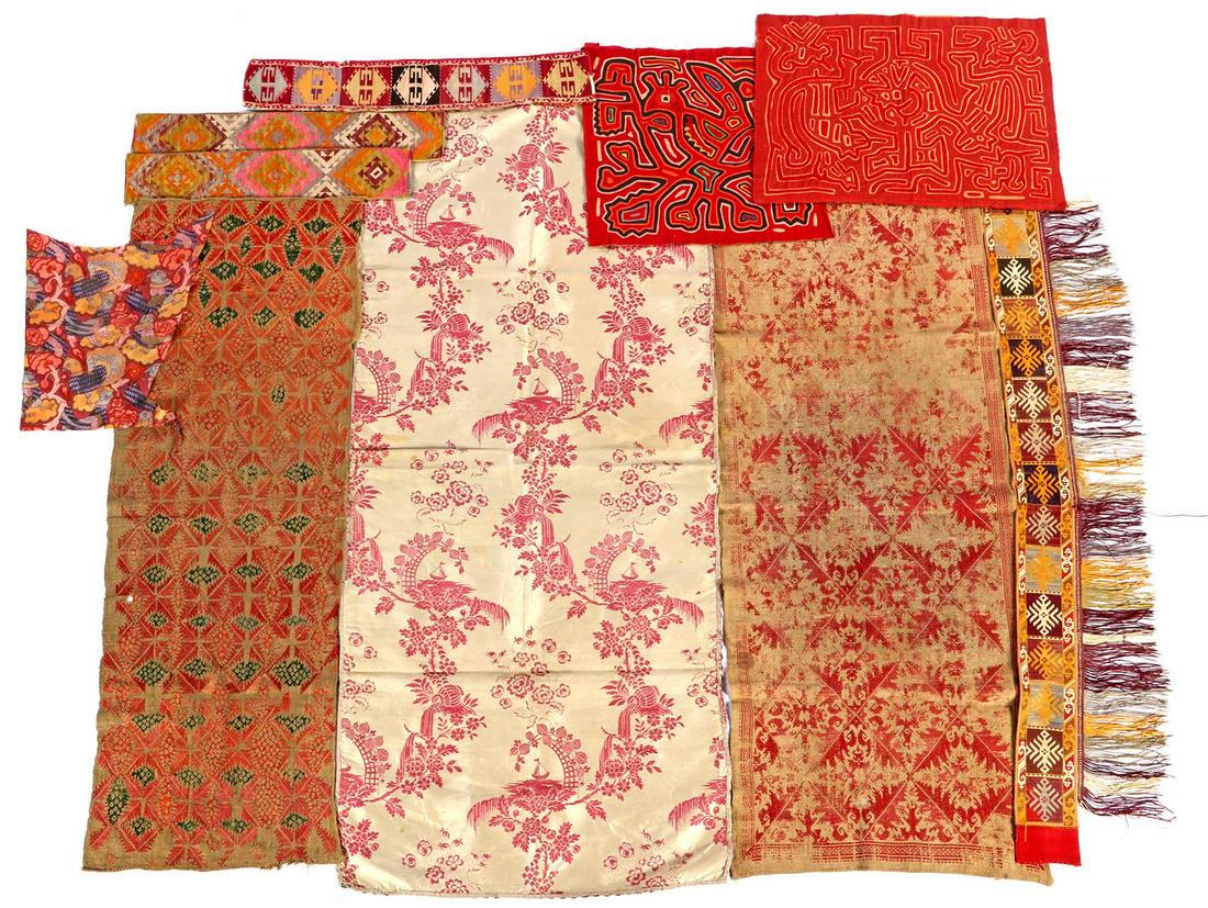 10 pieces of world textiles: 10 pieces of world textiles from possibly Congo, Africa, Central Asia, North Africa/Algeria, Persia.