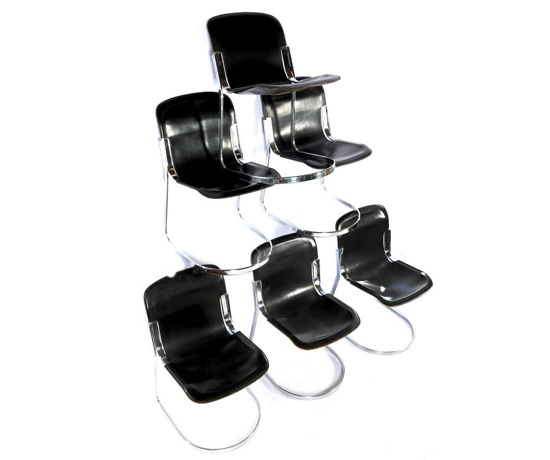 Willy Rizzo (1928-2013) 6 leather dining room chairs: Willy Rizzo (1928-2013)6 leather dining room chairs with chromed base, design Willy Rizzo for Cidue, Italy 1970s