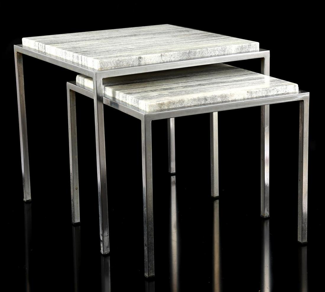 2-piece mimi set, chrome-plated base with marble top: 2-piece mimi set, chrome-plated base with marble top, largest 41 cm high, 43.5x43.5 cm