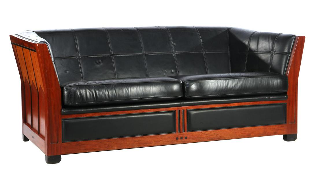 Schuitema Art Deco style 2-seater sofa, Lawrence model: Schuitema Art Deco style & nbsp; 2-seater sofa, Lawrence model, rosewood with ebony and oak frame and black leather 71 cm high, 183 cm wide, 86 cm deep