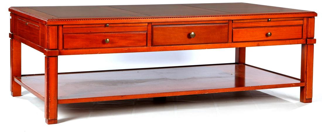 Cherry wood coffee table: Cherry wood coffee table with 6 drawers, 6 pull-out shelves and cable edge decoration 48 cm high, top size 144x75 cm