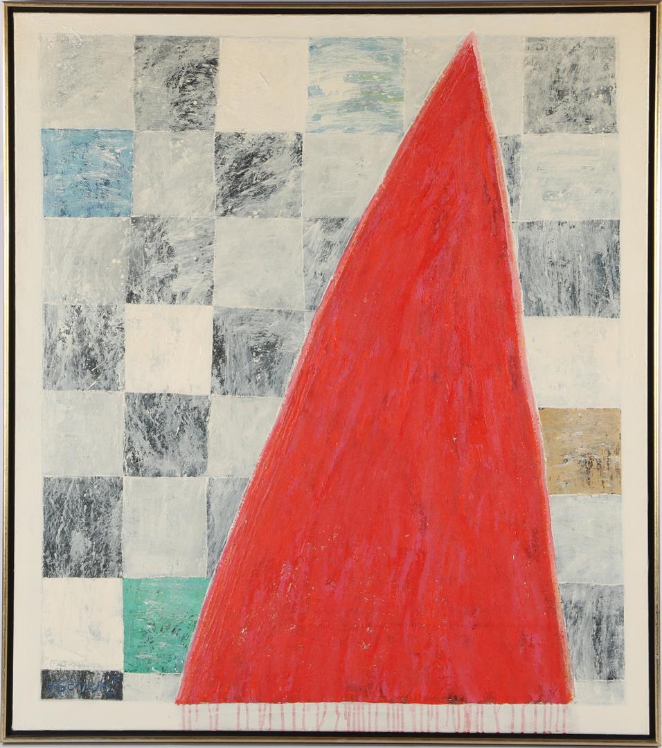 Harrie Gerritz (1940-): Harrie Gerritz (1940-)Untitled composition with cheometric shapes, canvas 125x110 cm