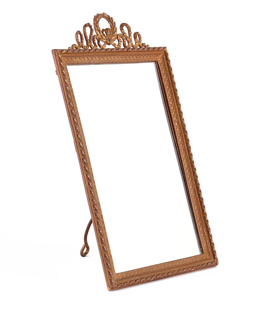 Table mirror with bow frame: Table mirror with bow frame, approx. 1900, 36x22 cm