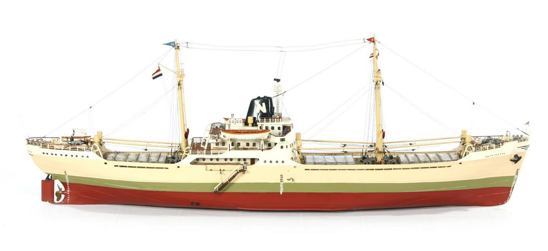 Scale model wooden freight vessel: Scale model wooden freight vessel, the Antoinette Harderwijk, 60 cm high, 172 cm long