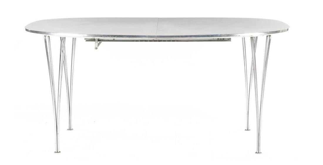 Modern dining room table on hairpin legs: Modern dining room table on hairpin legs, design & nbsp; Piet Hein and Bruno Mathsson for & nbsp; Fritz Hansen, & nbsp; model Elips, Denmark, original design ca.1960, 70.5 cm high, 150x100 with 2 sepa