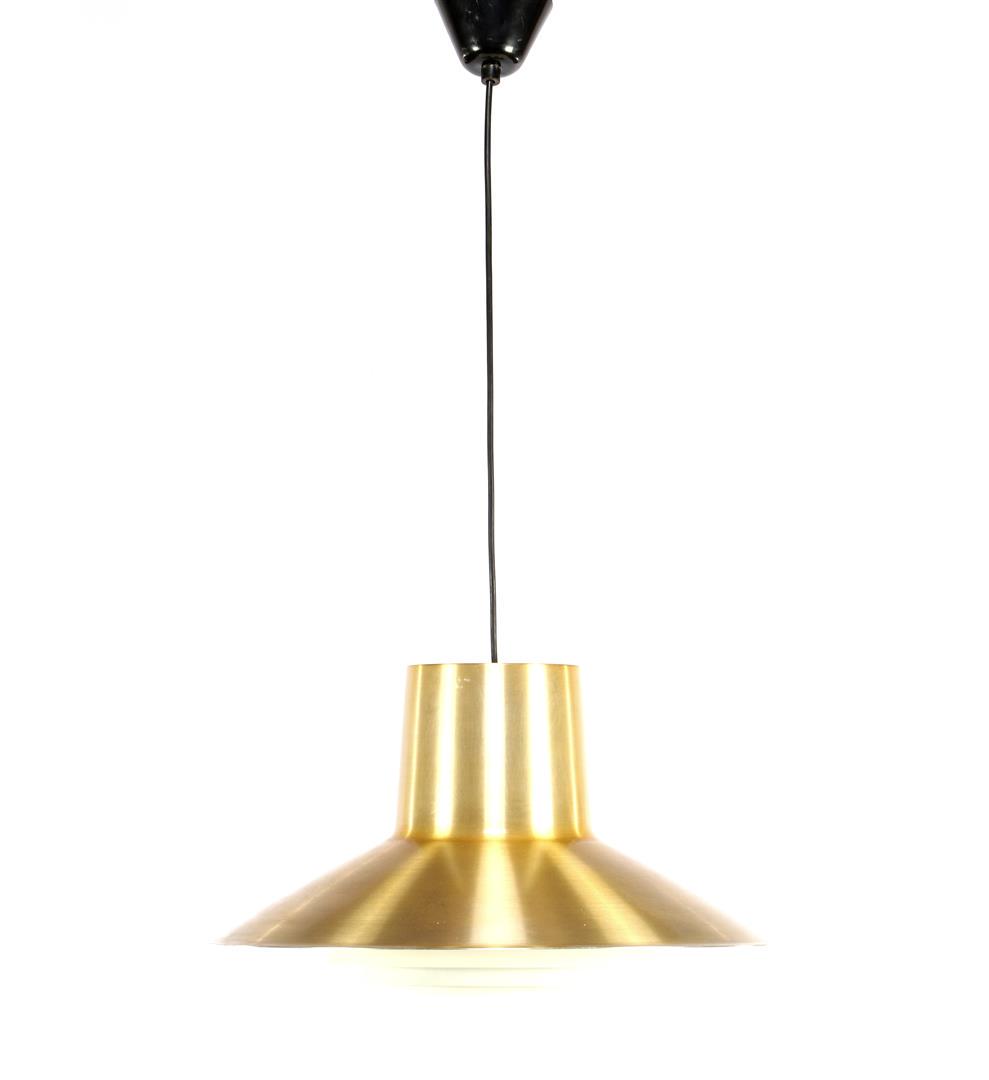 Sven Middelboe (1910-2002): Sven Middelboe (1910-2002)Brass hanging lamp, design Sven Middelboe for Nordisk Solar, Denmark 1970s, total 118 cm high incl. Hanging system, shade 48 cm diameter