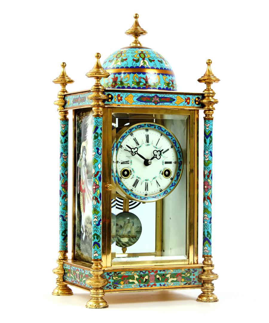 Brass table clock with enamel cloisonne and porcelain (1 of 1)