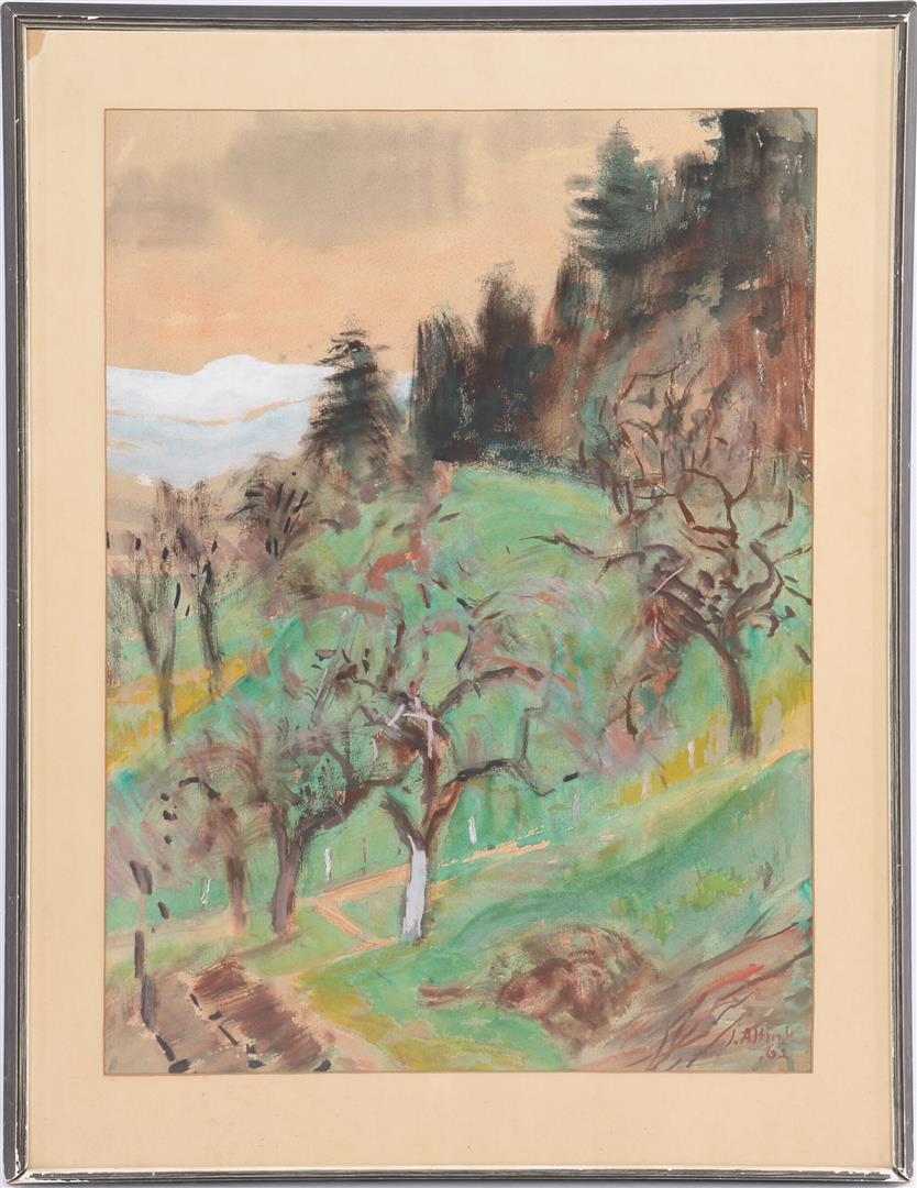 Jan Altink (1885-1971): Jan Altink (1885-1971)Landscape, back of note Holiday impression Switzerland 1962, gouache dated 1962, 73x53 cm