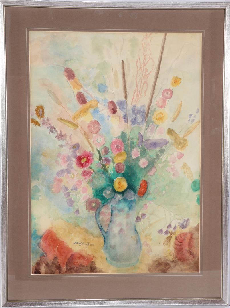 With signatures Jan Sluijters, Still life: With signatures Jan Sluijters, Still life with field bouquet in jug, watercolor 68x48 cm