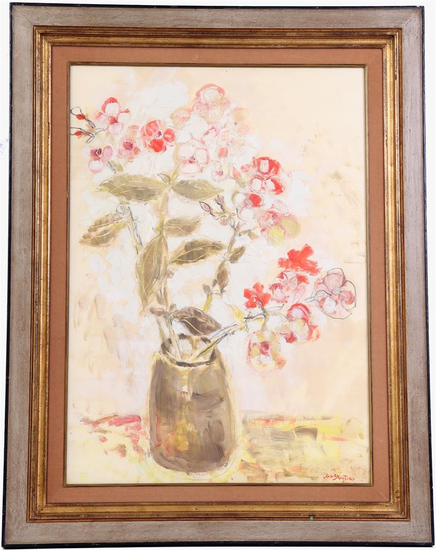 With signature Jan Sluijters, Still life: With signature Jan Sluijters, Still life with blossom branches in vase, oil on paper behind glass, 69x49 cm