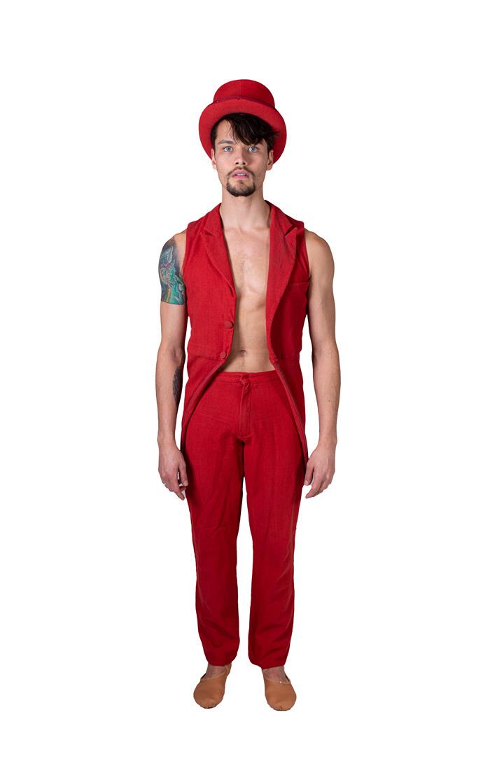 Red men's suit (waistcoat with slip, trousers) and top (1 of 4)