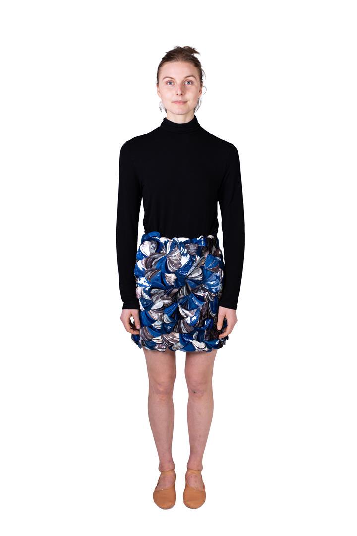 Shell skirt in blue and cream white. Costume from: Shell skirt in blue and cream white. Costume from celebrAGE (2011), a co-production of choreographers Adriaan Luteijn and Gisela Rocha and photographer and filmmaker Erwin Olaf. Costume design: Fernan