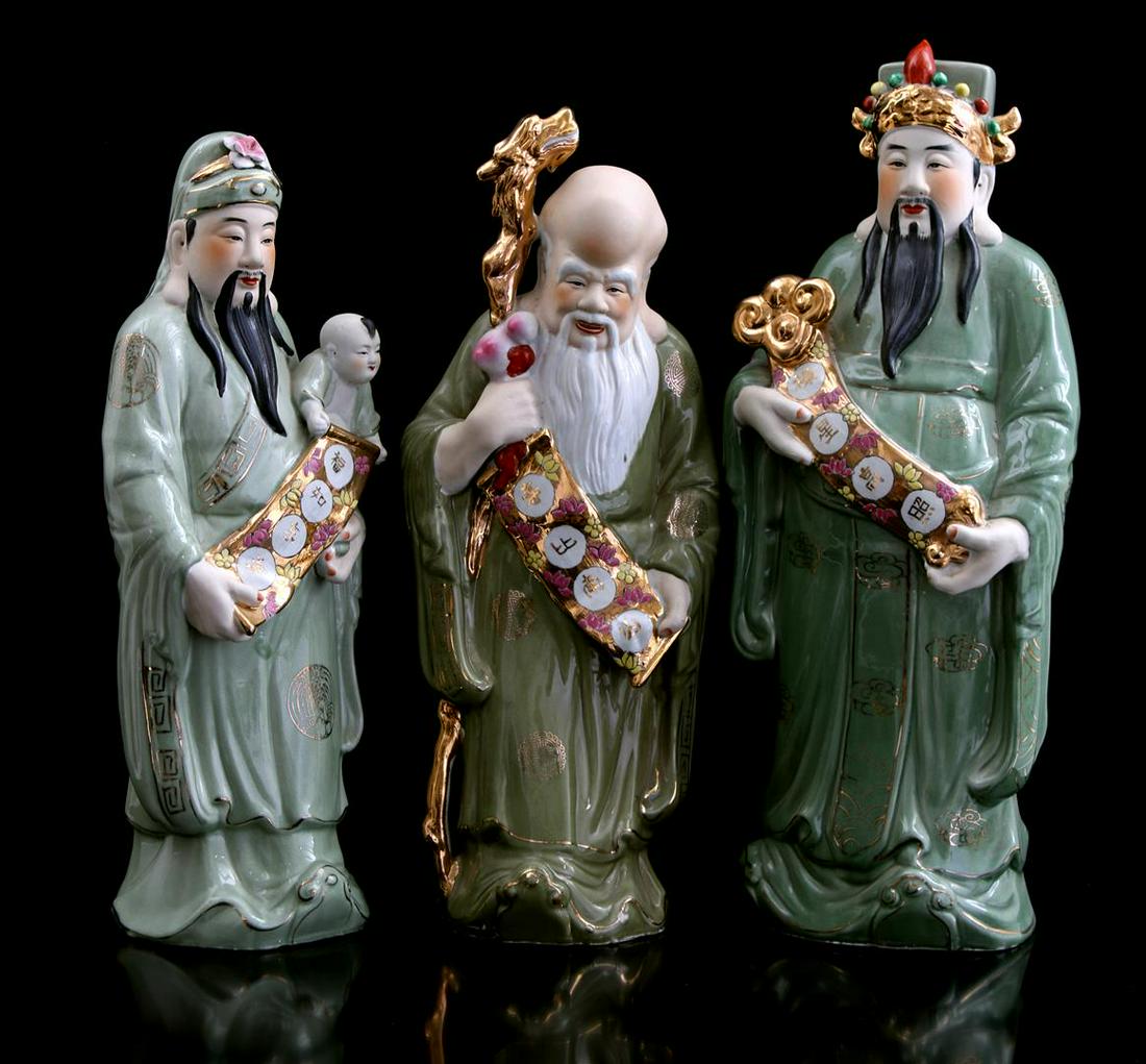 3 porcelain statues of Oriental figures, China 20th (1 of 1)
