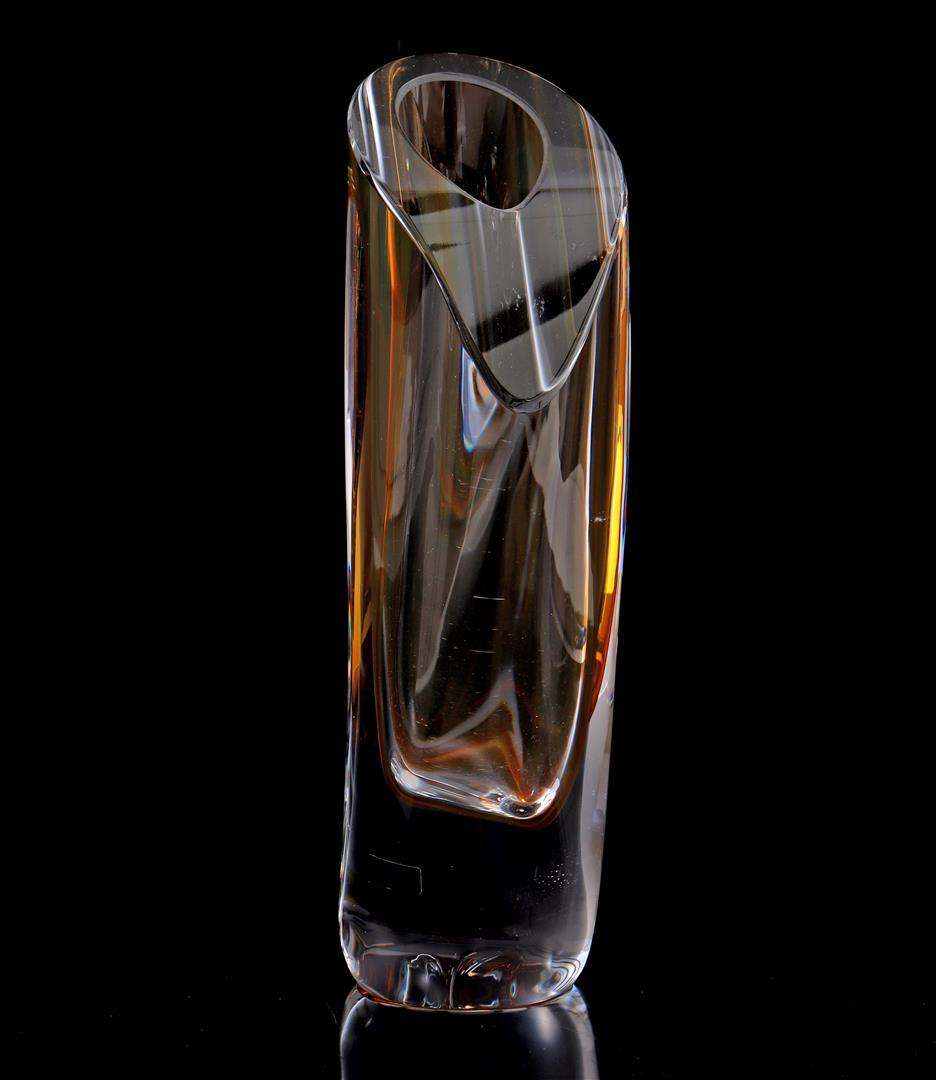 Design Goran Warff for Kosta Boda, glass object: Design Goran Warff for Kosta Boda, glass object with golden brown color 24 cm high