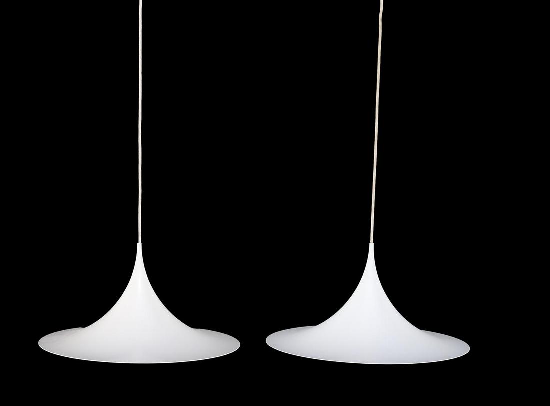 2 white lacquered metal witch hat pendant lamps (1 of 1)