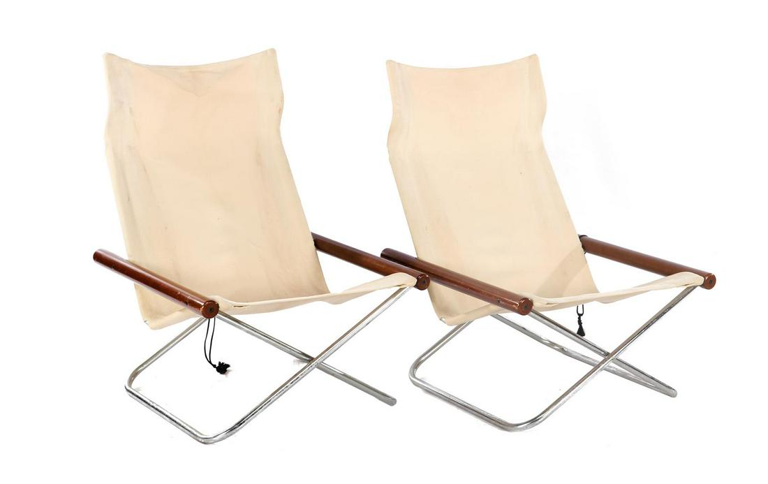 Nii Takeshi (1920-2007): Nii Takeshi (1920-2007)2 tubular frame folding recliners, design Takeshi Nii for Fujiei, model NyChairX