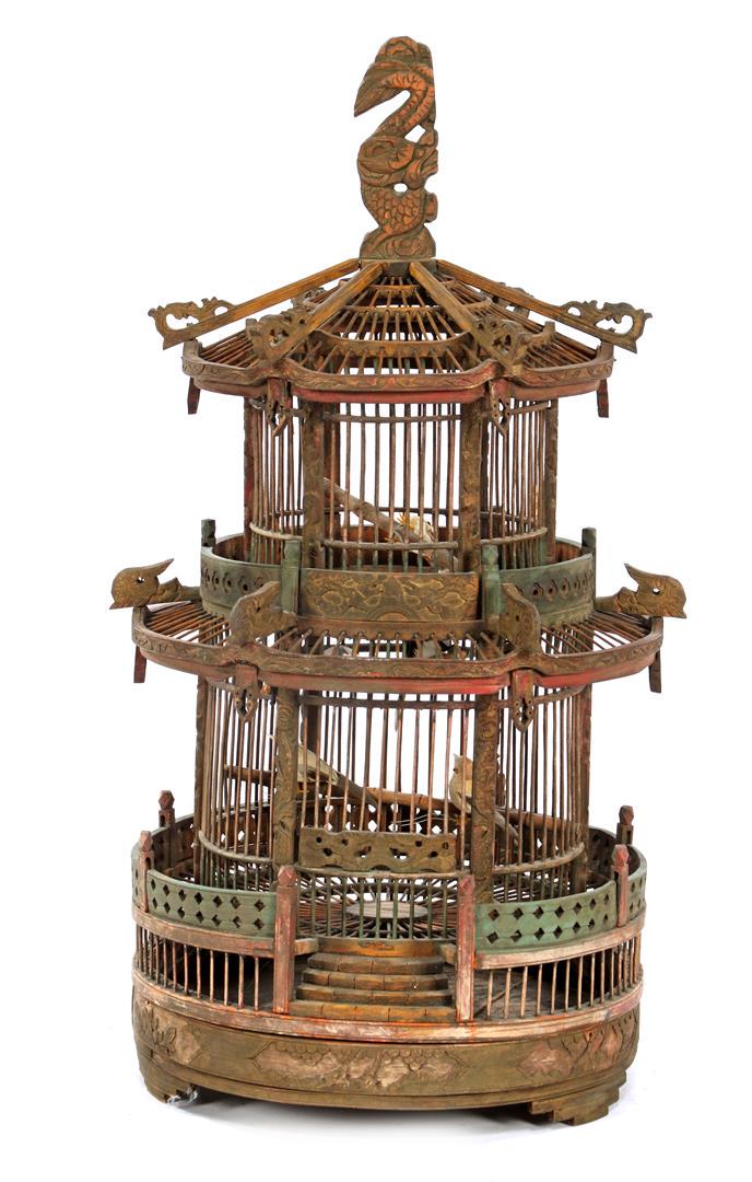 Asian wooden beautifully decorated bird cage (1 of 2)